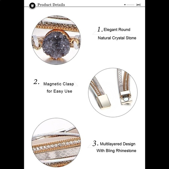 Boho Leather wrap bracelet l JEWELRY-AMETHYST STONE LEATHER Magnet BRACELET - Picture 5 of 8